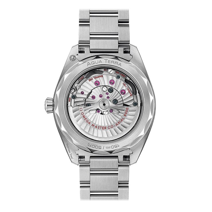 Omega horloge met een kast in staal, met een wijzerplaat in het groen en een diameter van 41 mm