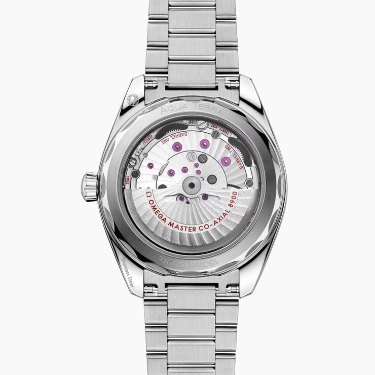 Omega horloge met een kast in staal, met een wijzerplaat in het zwart en een diameter van 41