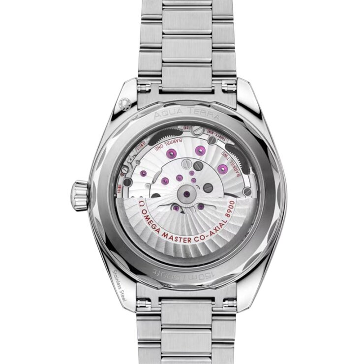 Omega horloge met een kast in staal, met een wijzerplaat in het blauw en een diameter van 41