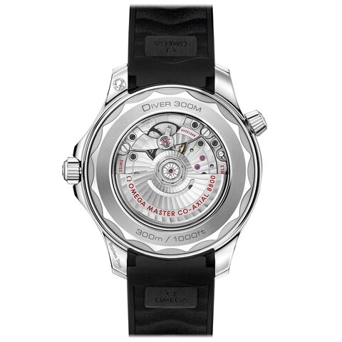Omega horloge met een kast in staal, met een wijzerplaat in het wit en een diameter van 42 mm