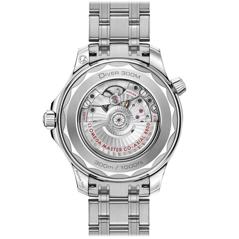 Omega horloge met een kast in staal, met een wijzerplaat in het wit en een diameter van 42 mm
