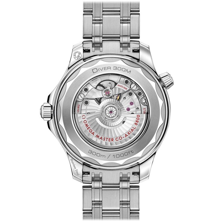 Omega horloge met een kast in staal, met een wijzerplaat in het wit en een diameter van 42 mm