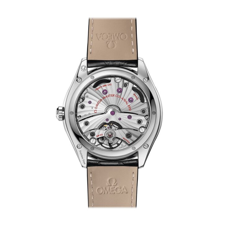 montre Omega avec un boîtier en acier, un cadran argent et un diamètre de 40