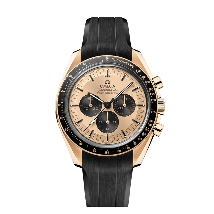 Omega horloge met een kast in geel goud, met een wijzerplaat in het beige en een diameter van 42