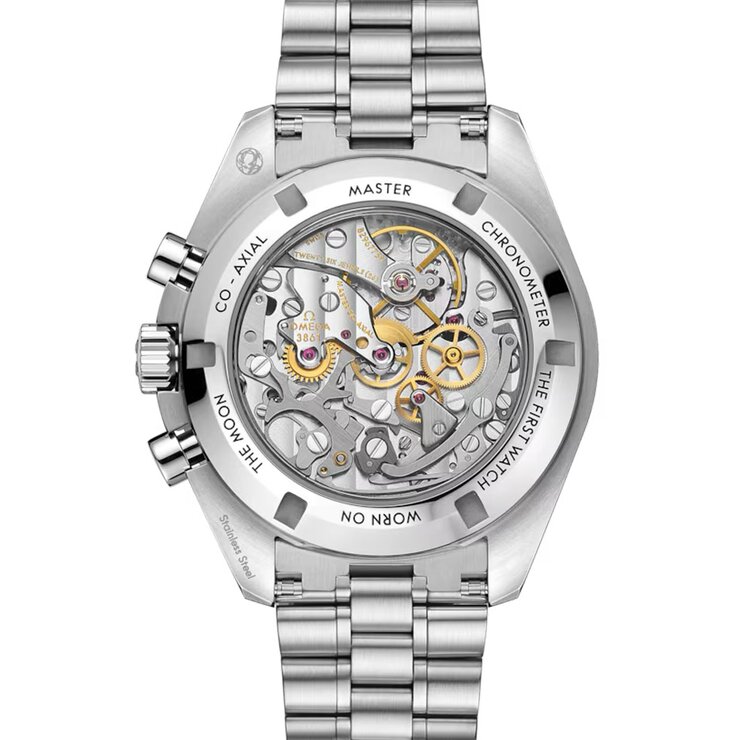 Omega horloge met een kast in staal, met een wijzerplaat in het wit en een diameter van 42 mm