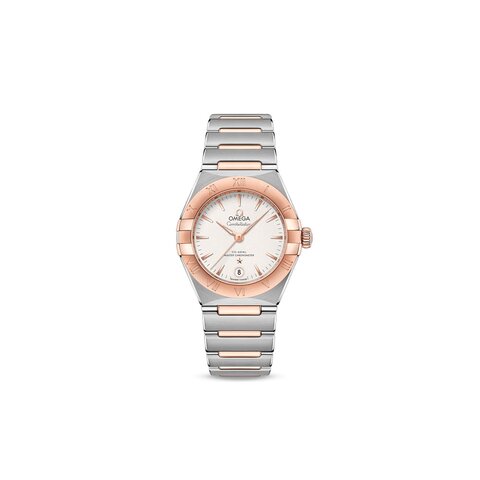 Omega horloge met een kast in staal, met een wijzerplaat in het wit en een diameter van 29 mm