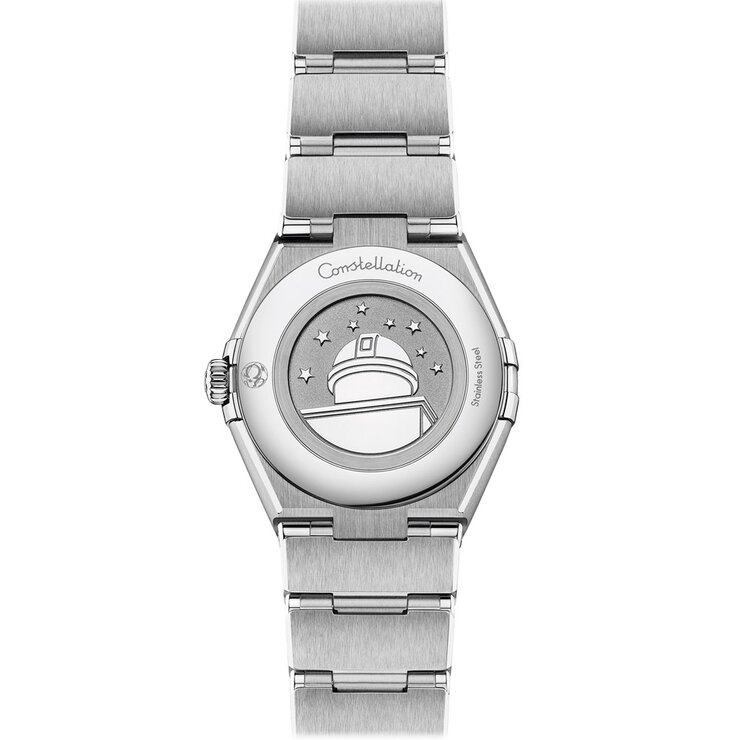 Omega horloge met een kast in staal, met een wijzerplaat in het groen met briljant en een diameter van 28 mm