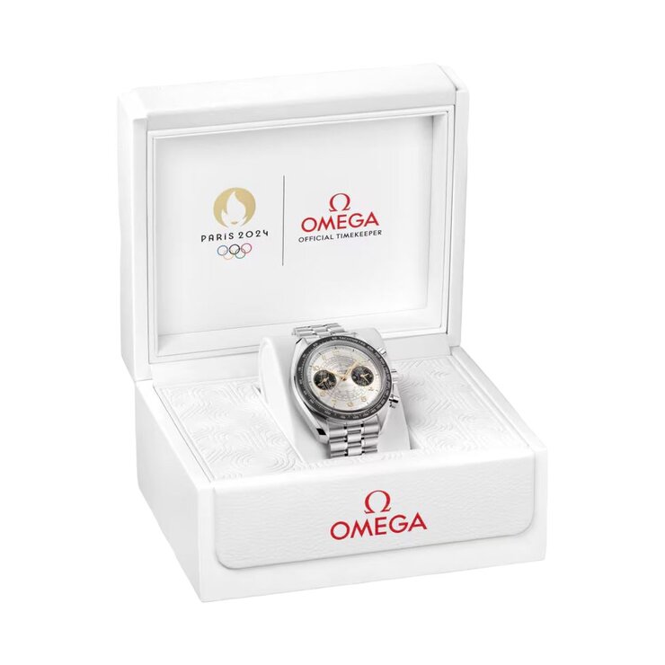 Omega horloge met een kast in staal, met een wijzerplaat in het zilver en een diameter van 43 mm