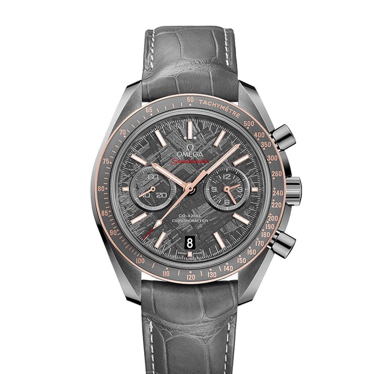 Omega horloge met een kast in keramiek, met een wijzerplaat in het grijs en een diameter van 44