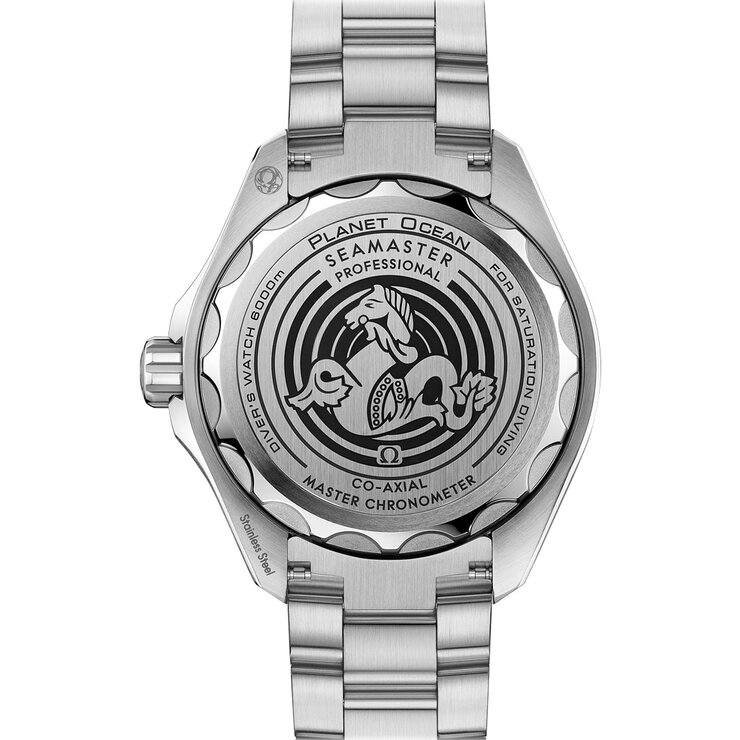 Omega horloge met een kast in staal, met een wijzerplaat in het blauw en een diameter van 45,5
