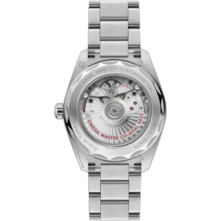 Omega horloge met een kast in staal, met een wijzerplaat in het groen en een diameter van 38 mm