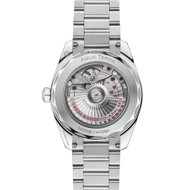 Omega horloge met een kast in staal, met een wijzerplaat in het groen en een diameter van 38 mm