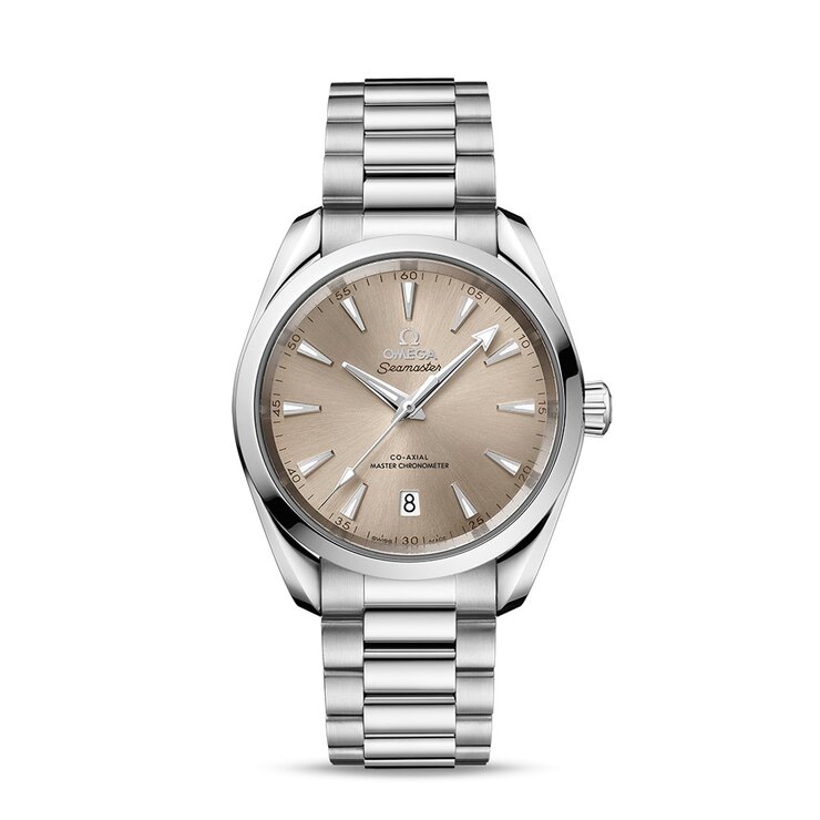 Omega horloge met een kast in staal, met een wijzerplaat in het beige en een diameter van 38