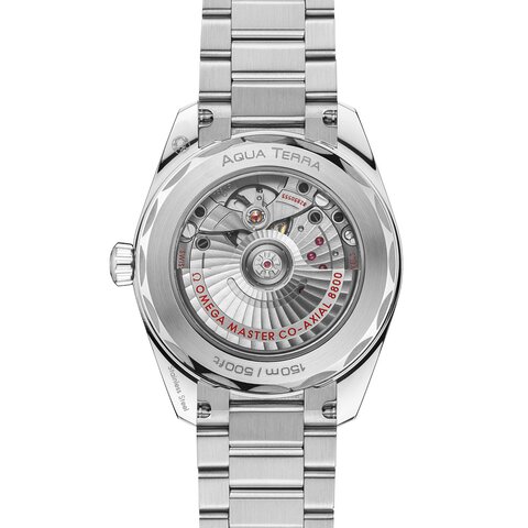 Omega horloge met een kast in staal, met een wijzerplaat in het oranje en een diameter van 38 mm