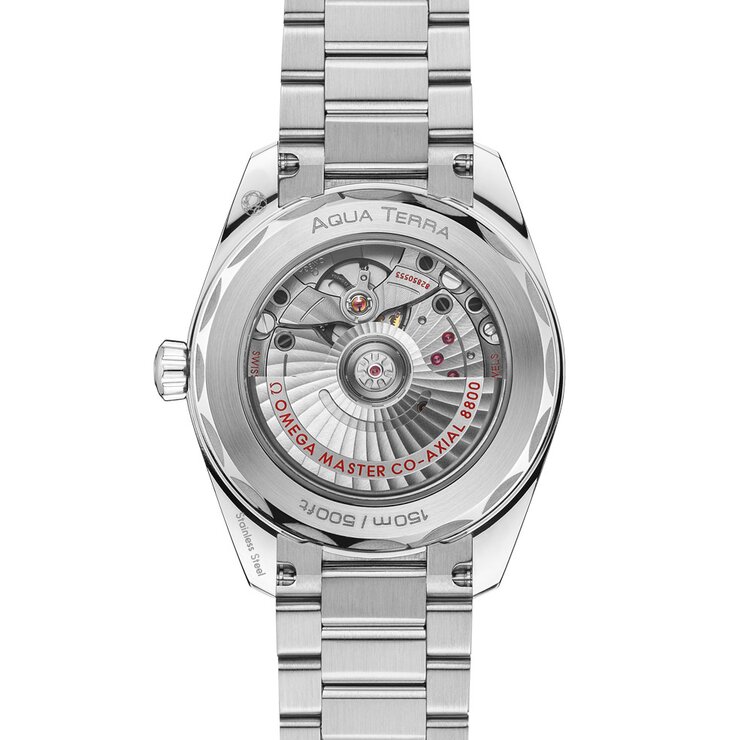 Omega horloge met een kast in staal, met een wijzerplaat in het oranje en een diameter van 38 mm