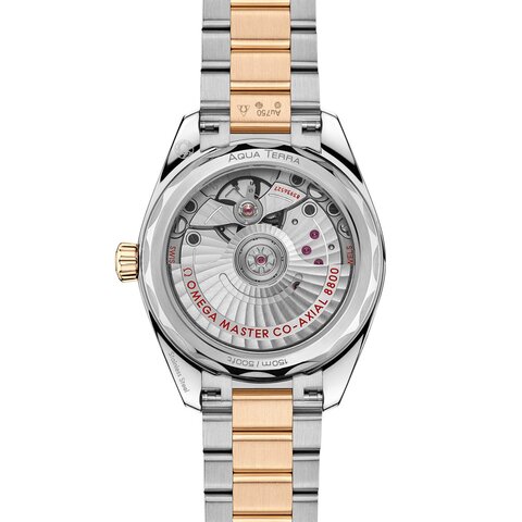 Omega horloge met een kast in geel goud op staal, met een wijzerplaat in het geel en een diameter van 34 mm