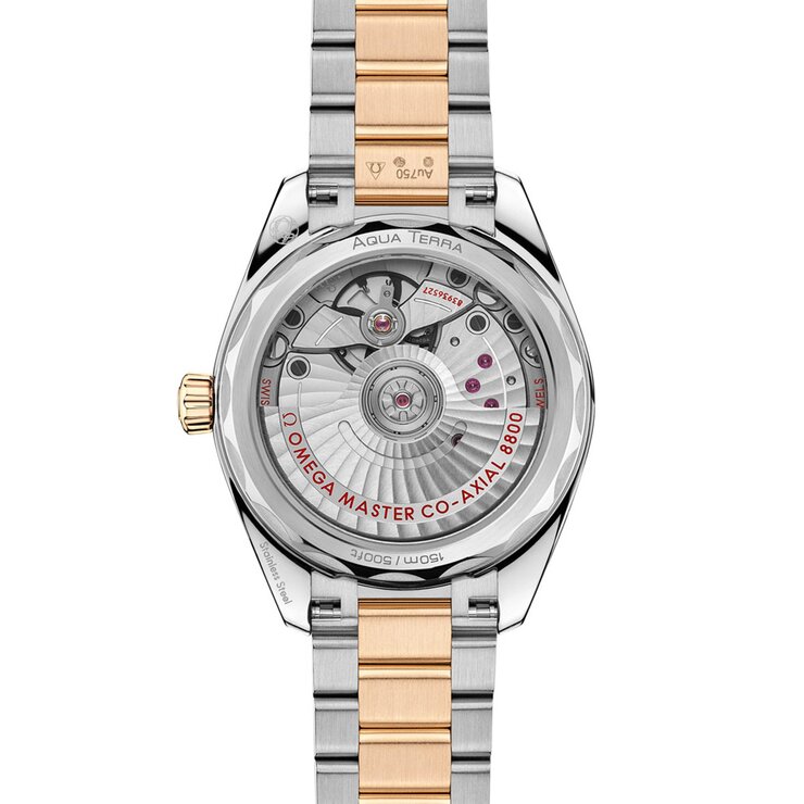 Omega horloge met een kast in geel goud op staal, met een wijzerplaat in het geel en een diameter van 34