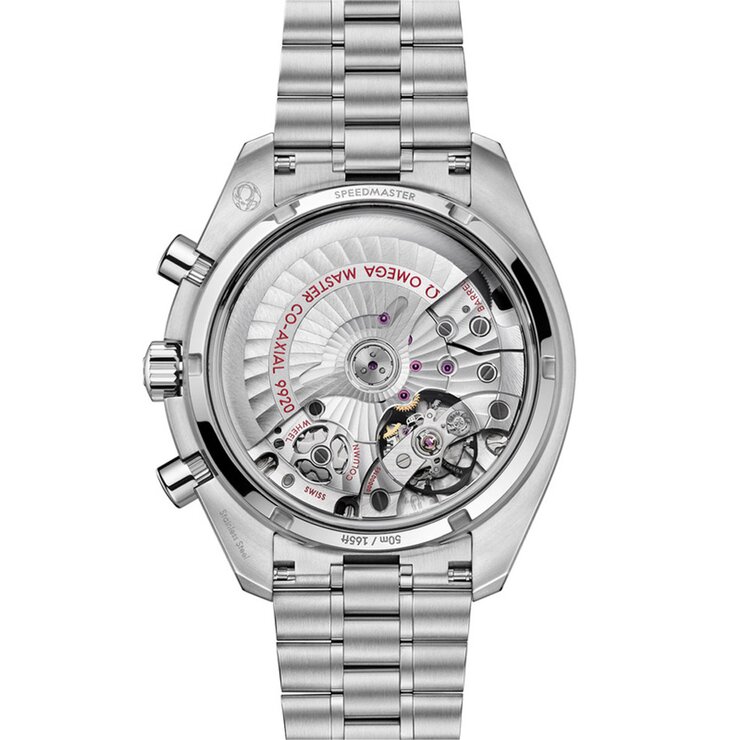 Omega horloge met een kast in staal, met een wijzerplaat in het zwart en een diameter van 44,25