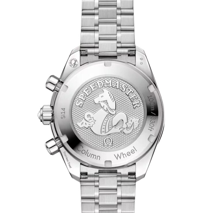 Omega horloge met een kast in staal, met een wijzerplaat in het groen met briljant en een diameter van 38