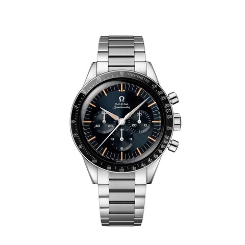 Omega horloge met een kast in staal, met een wijzerplaat in het blauw en een diameter van 39.7 mm