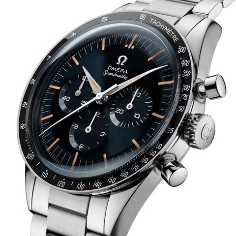 Omega horloge met een kast in staal, met een wijzerplaat in het blauw en een diameter van 39.7 mm