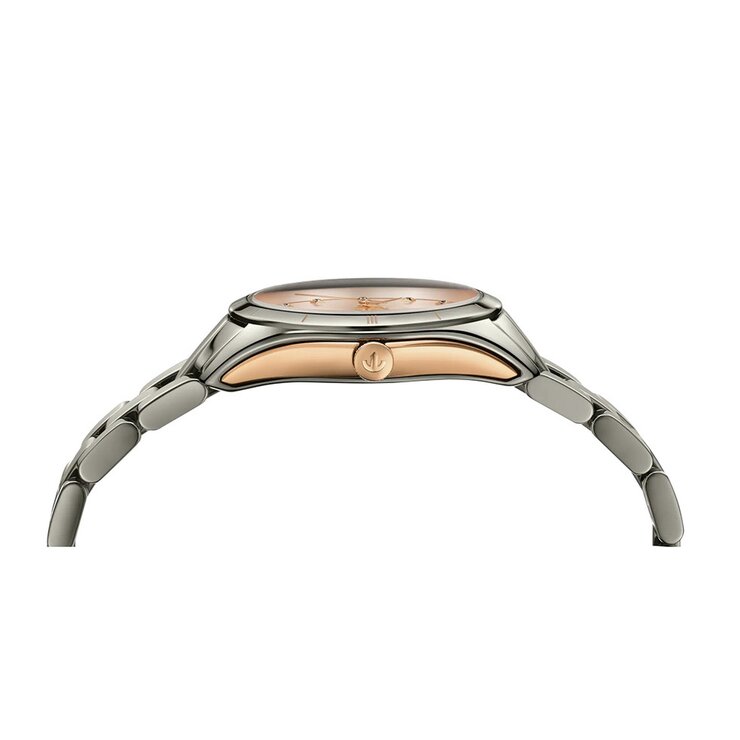 Rado horloge met een kast in keramiek, met een wijzerplaat in het rosé met briljant en een diameter van 36 mm