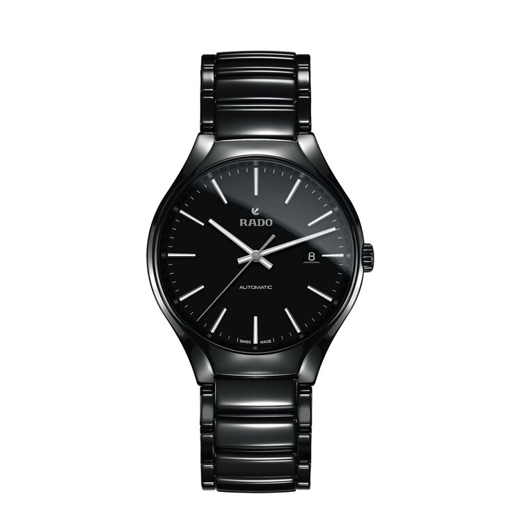 montre Rado avec un boîtier en acier, un cadran noir et un diamètre de 40