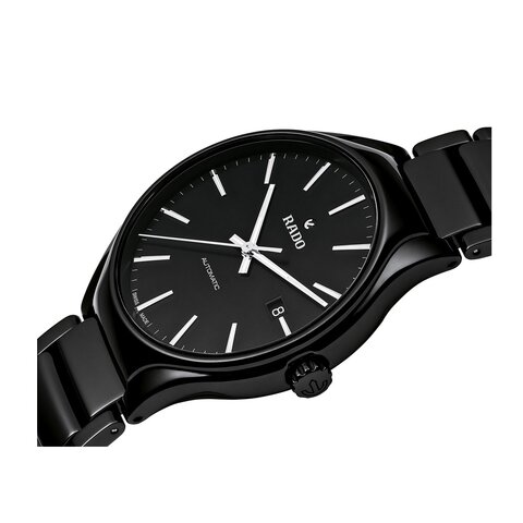 Rado horloge met een kast in staal, met een wijzerplaat in het zwart en een diameter van 40 mm