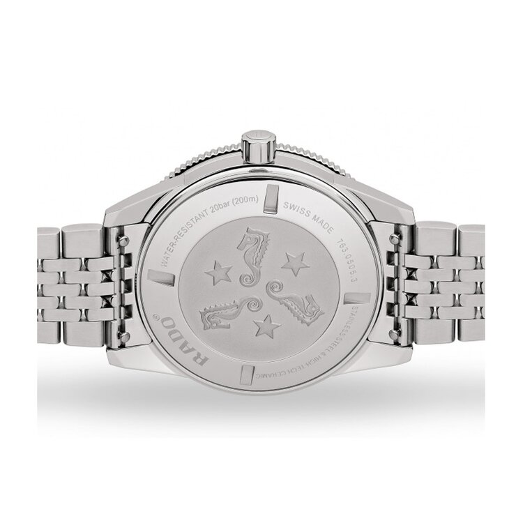 Rado horloge met een kast in staal, met een wijzerplaat in het zwart en een diameter van 42 mm