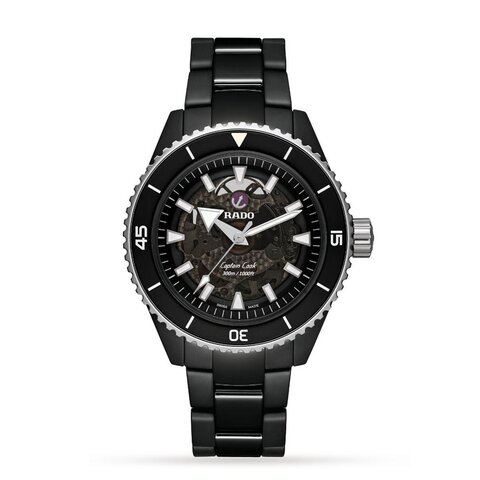 Rado horloge met een kast in keramiek, met een wijzerplaat in het zwart en een diameter van 43 mm