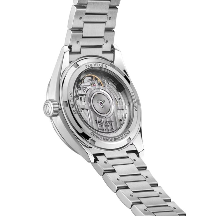 montre TAG Heuer avec un boîtier en acier, un cadran argent et un diamètre de 36
