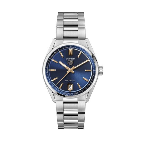 montre TAG Heuer avec un boîtier en acier, un cadran bleu et un diamètre de 36 mm