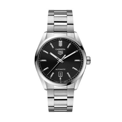 TAG Heuer horloge met een kast in staal, met een wijzerplaat in het zwart en een diameter van 39 mm
