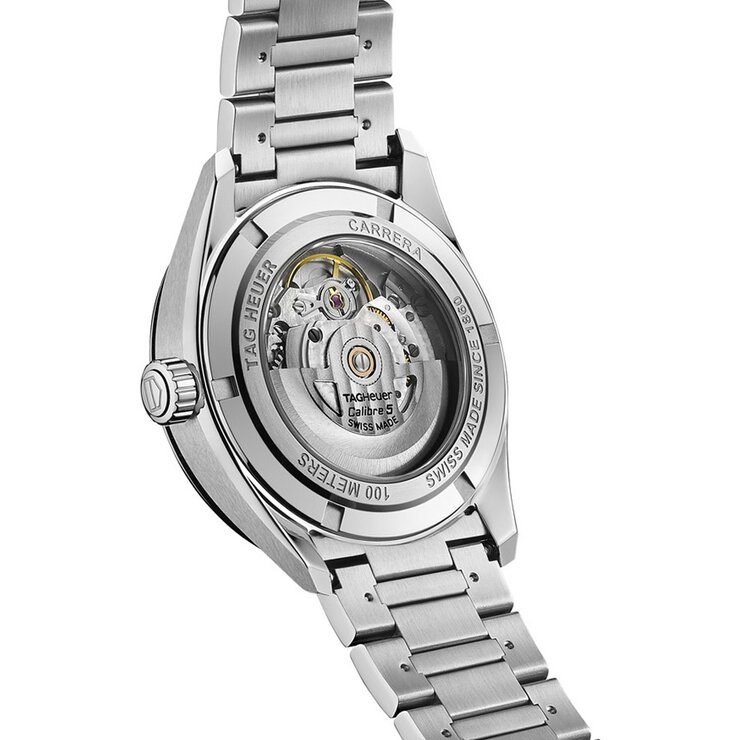 TAG Heuer horloge met een kast in staal, met een wijzerplaat in het zwart en een diameter van 39