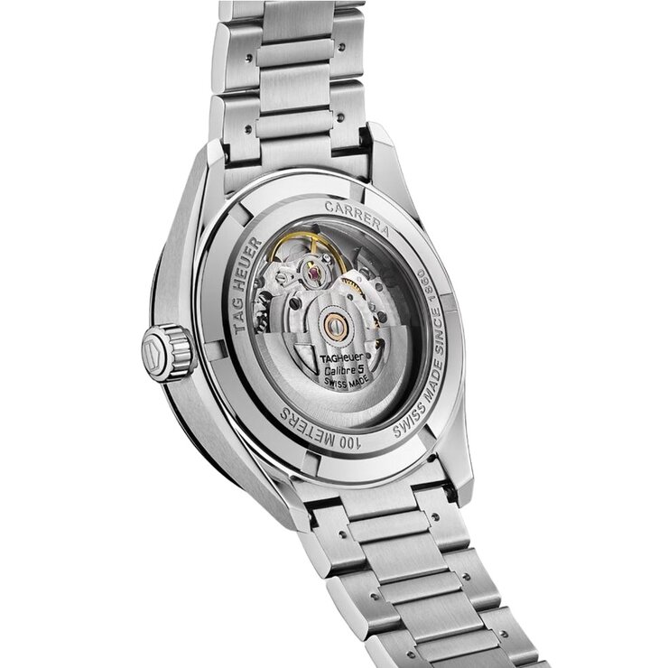 montre TAG Heuer avec un boîtier en acier, un cadran bleu et un diamètre de 39