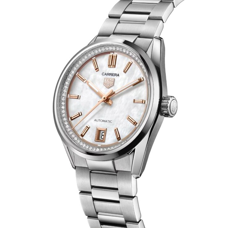 TAG Heuer horloge een wijzerplaat in het parelmoer met  briljant en een diameter van 36 mm