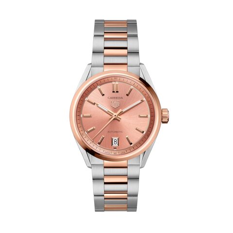 montre TAG Heuer avec un boîtier en acier, un cadran rose et un diamètre de 36 mm