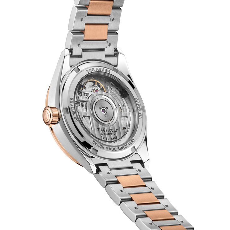 TAG Heuer horloge met een kast in staal, met een wijzerplaat in het roze en een diameter van 36 mm