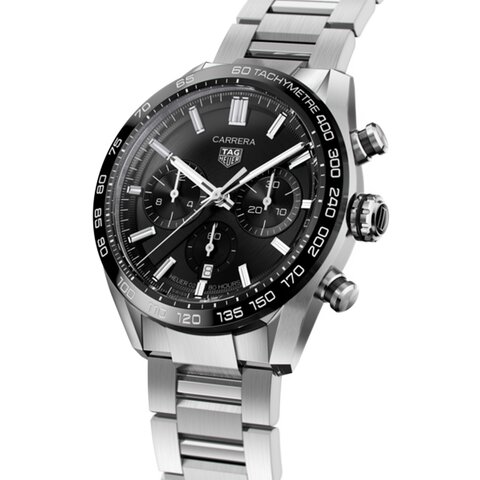 TAG Heuer horloge met een kast in staal, met een wijzerplaat in het zwart en een diameter van 44 mm