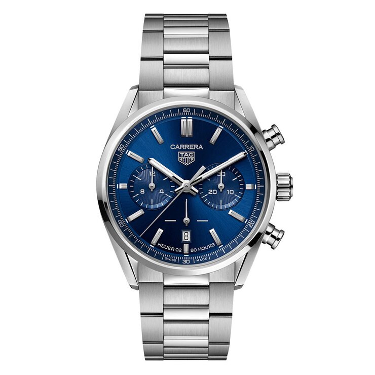 TAG Heuer horloge met een kast in staal, met een wijzerplaat in het blauw en een diameter van 42
