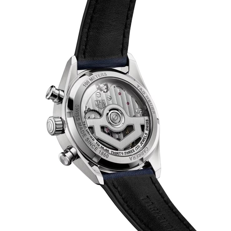 TAG Heuer horloge met een kast in staal, met een wijzerplaat in het blauw en een diameter van 39 mm