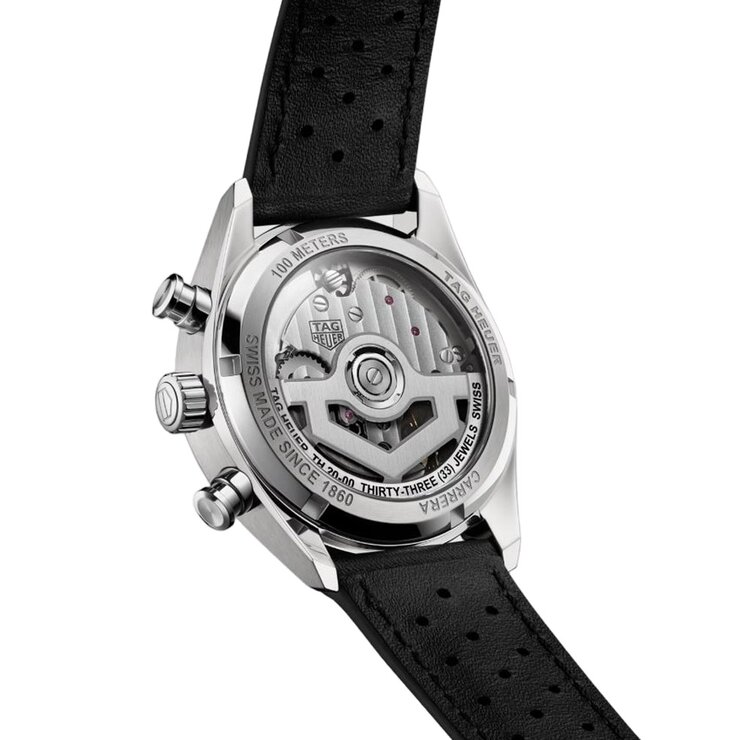 TAG Heuer horloge met een kast in staal, met een wijzerplaat in het zwart en een diameter van 39