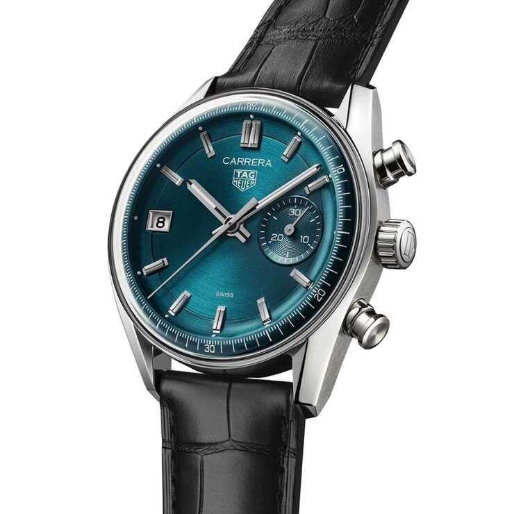 TAG Heuer horloge met een kast in staal, met een wijzerplaat in het groen en een diameter van 39 mm
