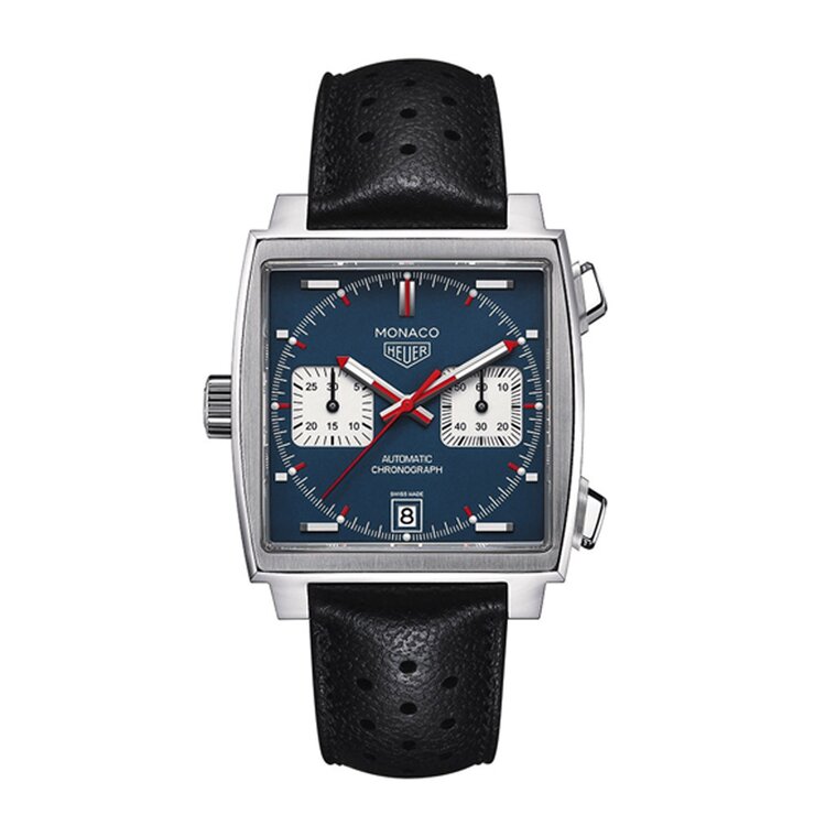 TAG Heuer horloge met een kast in staal, met een wijzerplaat in het blauw en een diameter van 39