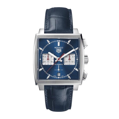 montre TAG Heuer avec un boîtier en acier, un cadran bleu et un diamètre de 39 mm