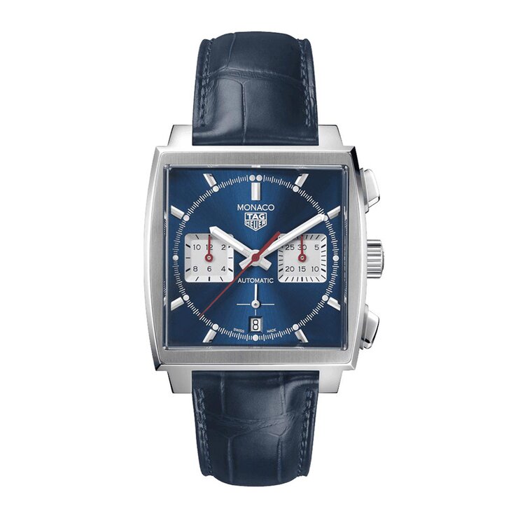 TAG Heuer horloge met een kast in staal, met een wijzerplaat in het blauw en een diameter van 39