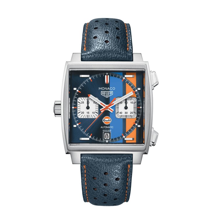TAG Heuer horloge met een kast in staal, met een wijzerplaat in het blauw en een diameter van 39