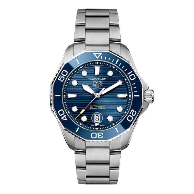 TAG Heuer horloge met een kast in staal, met een wijzerplaat in het blauw en een diameter van 43 mm