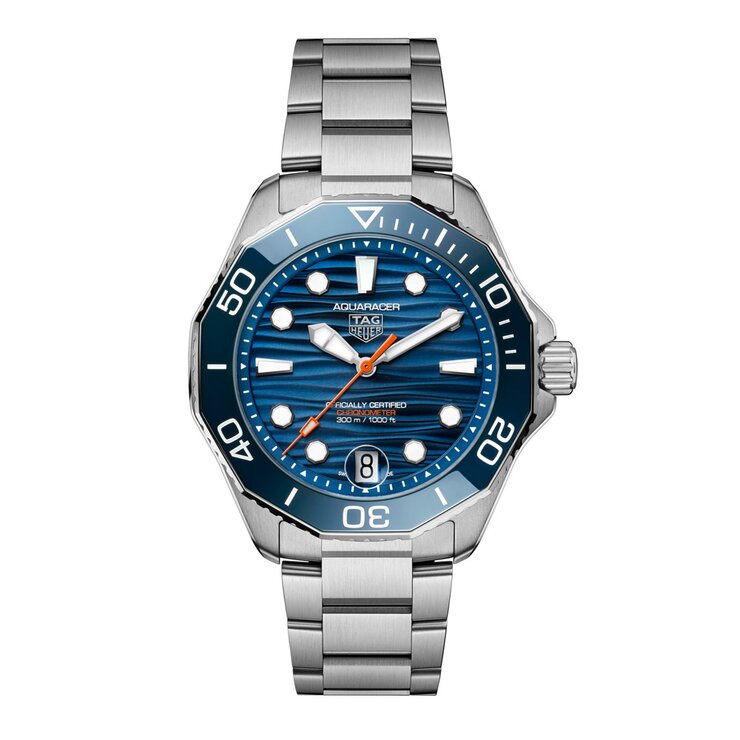 TAG Heuer horloge met een kast in staal, met een wijzerplaat in het blauw en een diameter van 42 mm