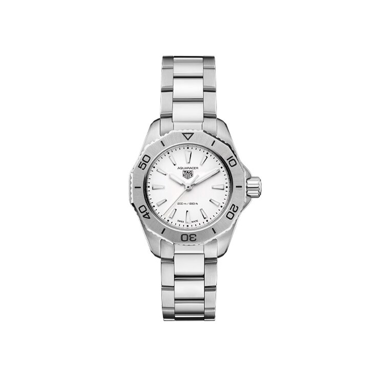 TAG Heuer horloge met een kast in staal, met een wijzerplaat in het zilver en een diameter van 30